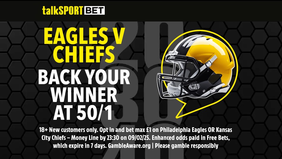 Eagles v Chiefs betting ad: 50/1 odds.