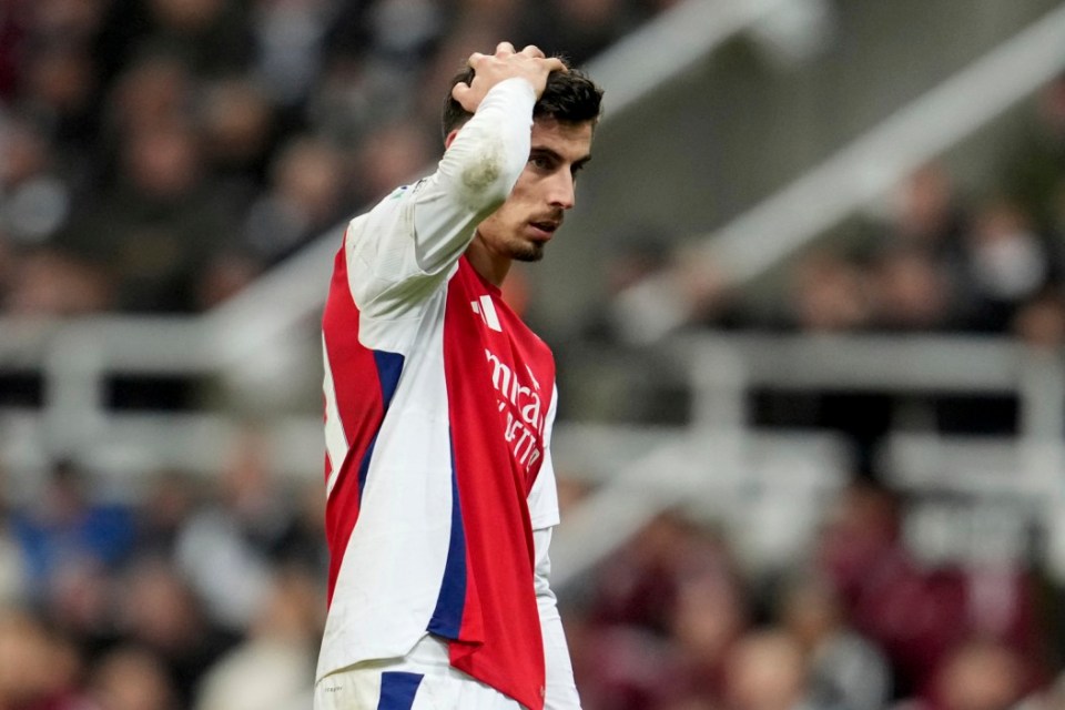 Kai Havertz of Arsenal looking distraught during a soccer match.