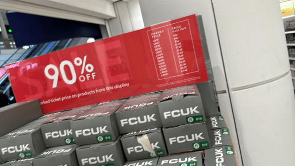 90% off sale on FCUK products.