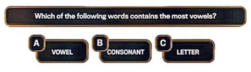 Quiz: Which word has the most vowels: vowel, consonant, letter?