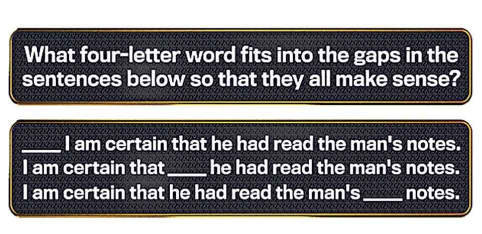 Word puzzle: Find the four-letter word that completes the sentences.