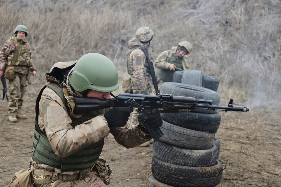 DONBAS REGION, UKRAINE - JANUARY 29: Soldiers from 68th brigade of Ukrainian army attend military training in Donbas Region, Ukraine on January 29, 2025. (Photo by Piotr Sobik/Anadolu via Getty Images)