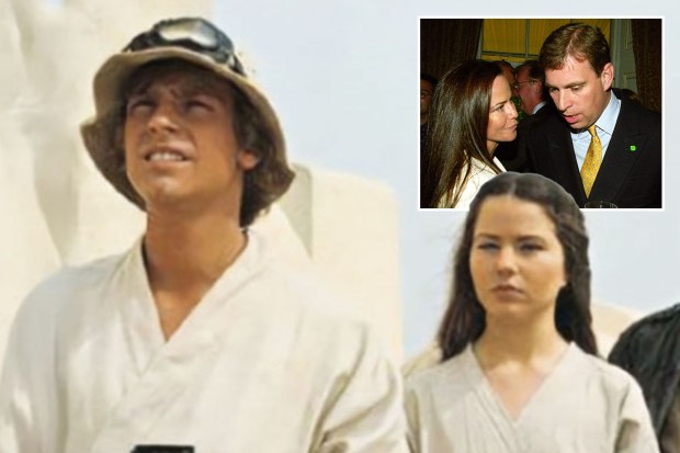 Collage of Mark Hamill as Luke Skywalker, and Prince Andrew with a woman.