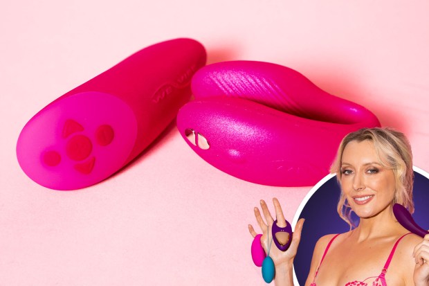 Collage of sex toys and a woman holding them.