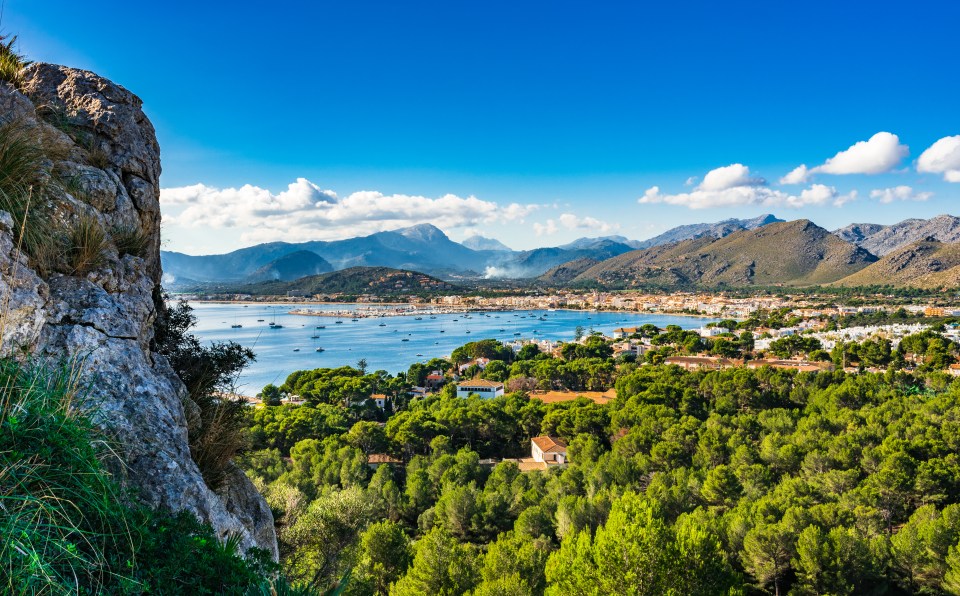 Idyllic island scenery of Port de Pollenca, beautiful bay coast on Mallorca, Spain Mediterranean Sea