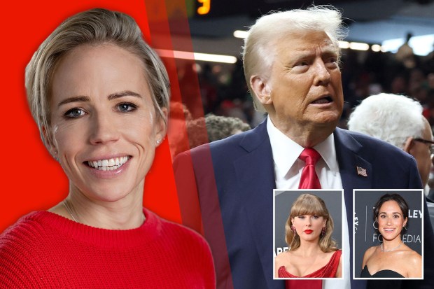 Collage of Clemmie Hooper, Donald Trump, Taylor Swift, and Meghan Markle.