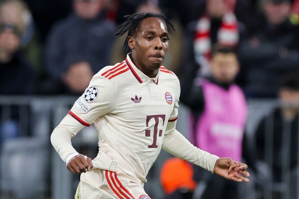 Mathys Tel of Bayern Munich during a soccer match.