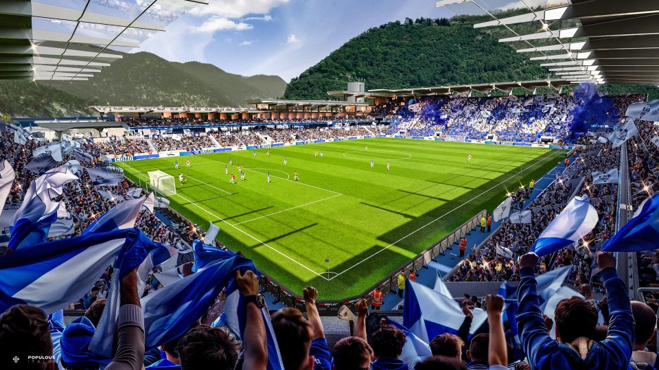 Illustration of a soccer stadium filled with fans.