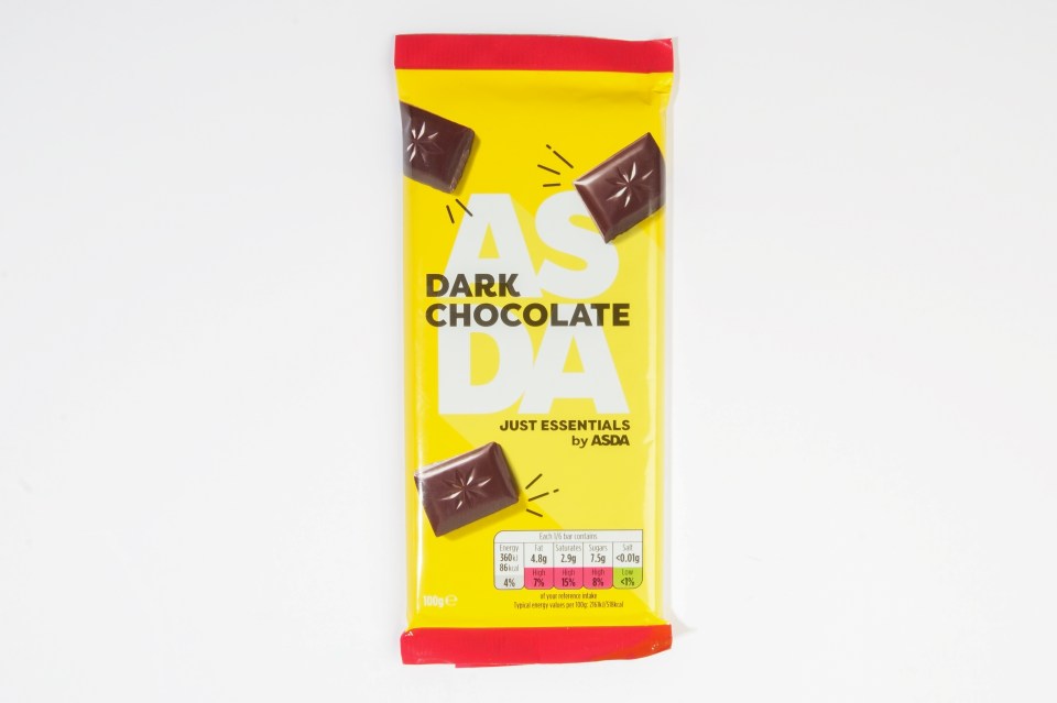 ASDA Just Essentials dark chocolate bar.