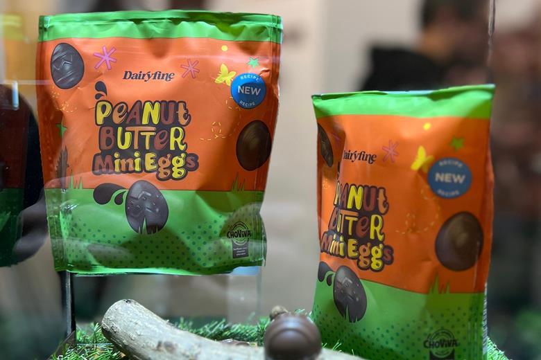 Two bags of Dairyfine peanut butter mini eggs.