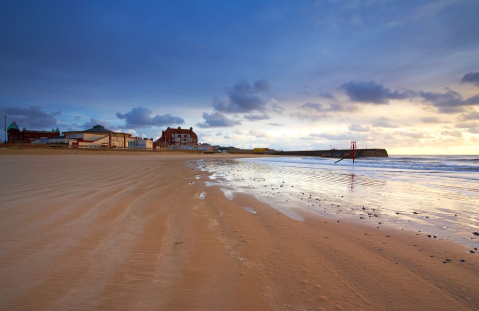 Sunrise over Gorleston beach in Norfolk, England.