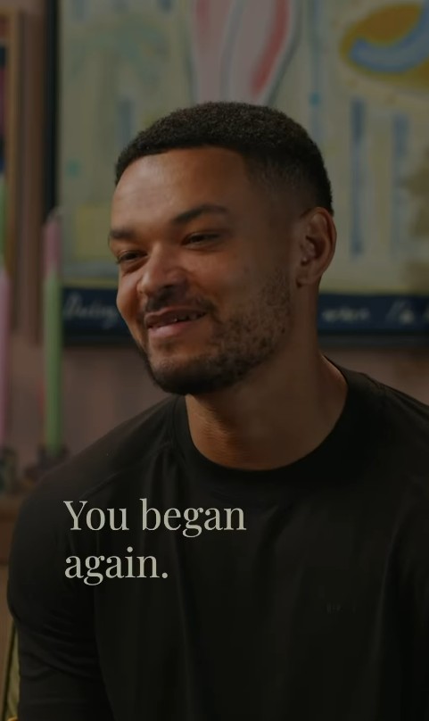 Screenshot of a man saying, "You began again."