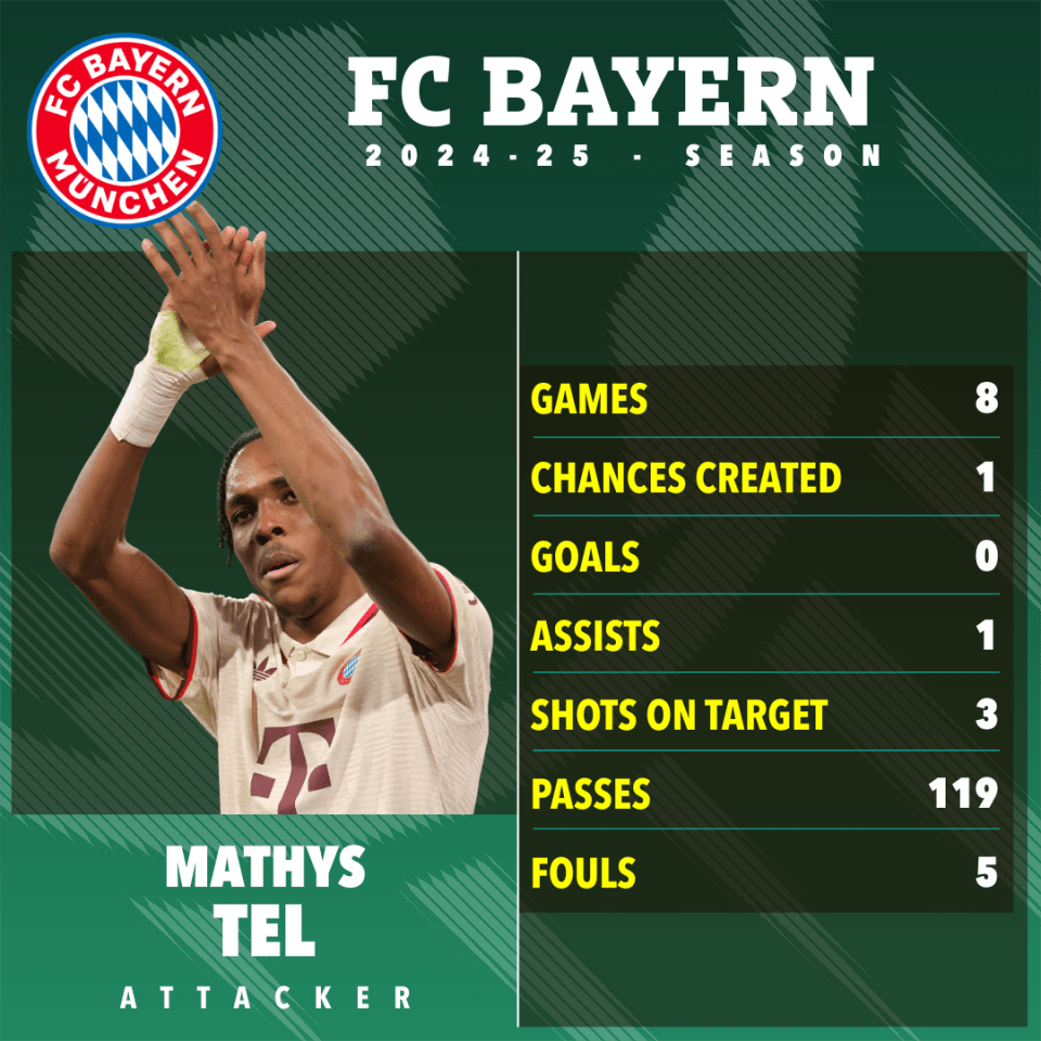 Mathys Tel's FC Bayern 2024-25 season statistics.