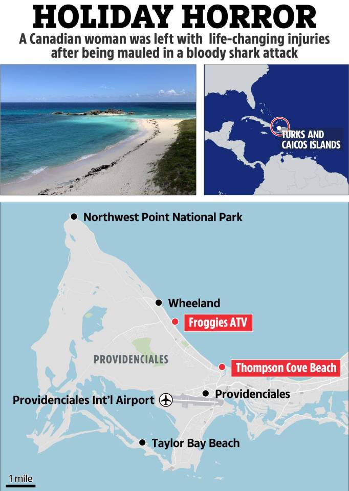 Map showing location of shark attack in Turks and Caicos Islands.