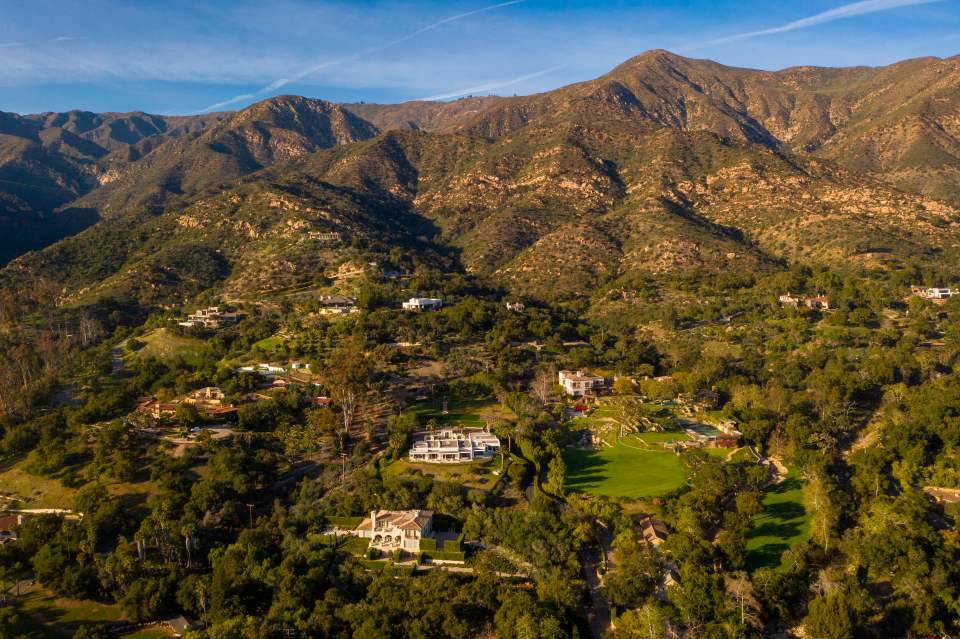 Aerial view of Montecito, California neighborhood.