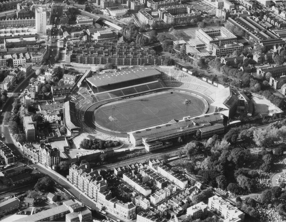 Aerial view of Stamford Bridge stadium.