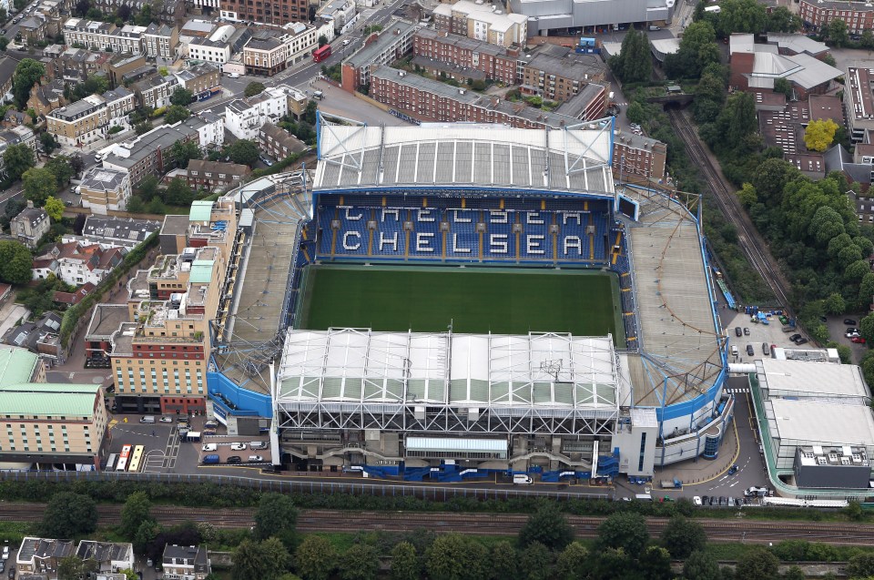 Aerial view of Stamford Bridge, home of Chelsea Football Club.