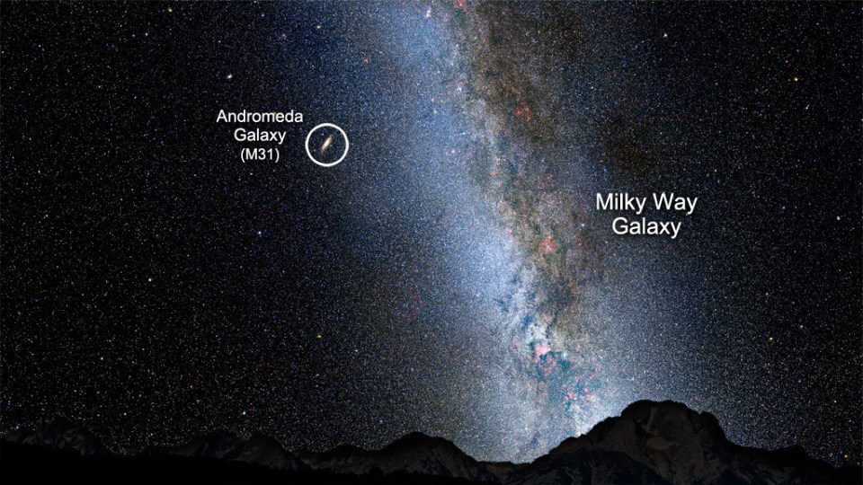 Illustration of the Milky Way and Andromeda galaxies.