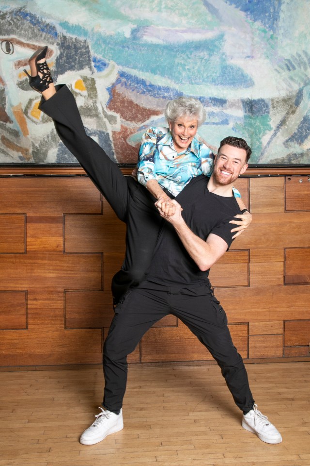 Angela Rippon and Kai Widdrington in a dance pose.