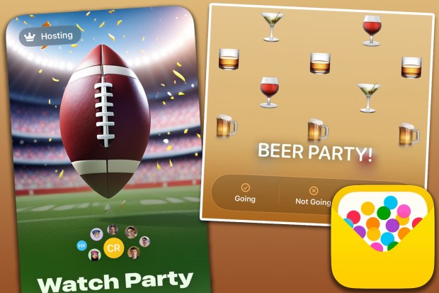 Collage of app interfaces showing watch party and beer party invites.