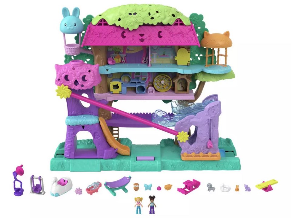 Polly Pocket treehouse playset with accessories.