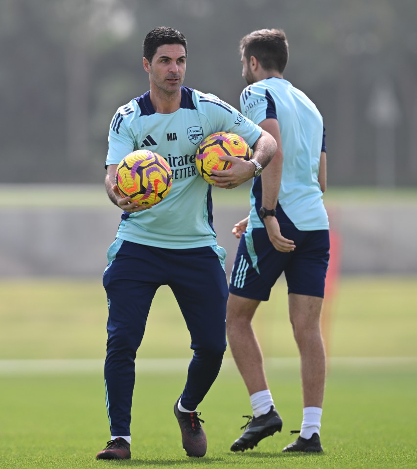 Mikel Arteta, Arsenal manager, at a training session.