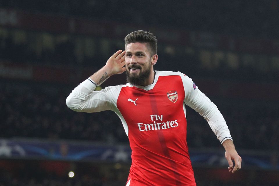 Olivier Giroud celebrating a goal.