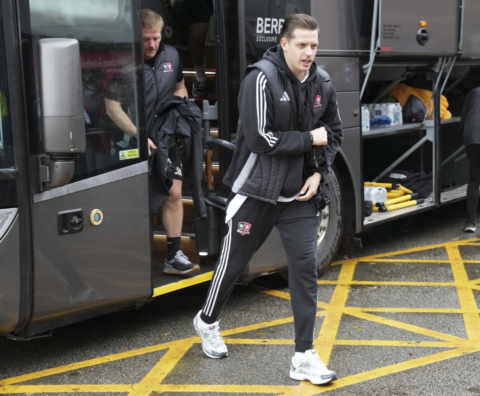 Jack Fitzwater of Exeter City arriving at the stadium.