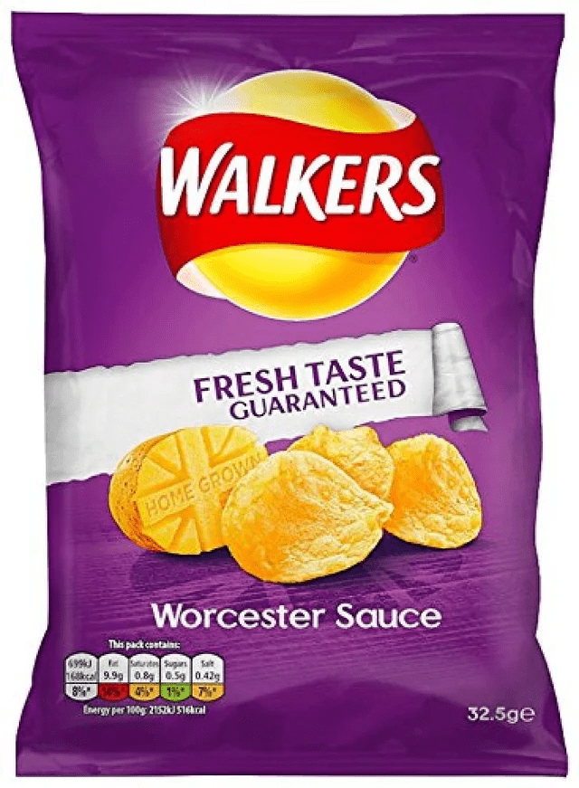 Bag of Walkers Worcester Sauce crisps.