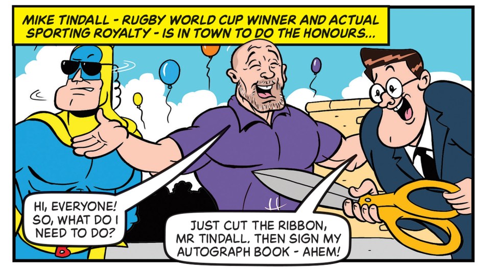 Illustration of Mike Tindall in a Beano comic strip.