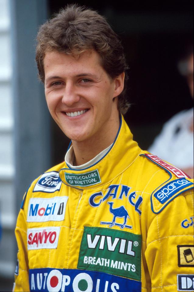 Michael Schumacher in his Benetton Formula One racing suit.