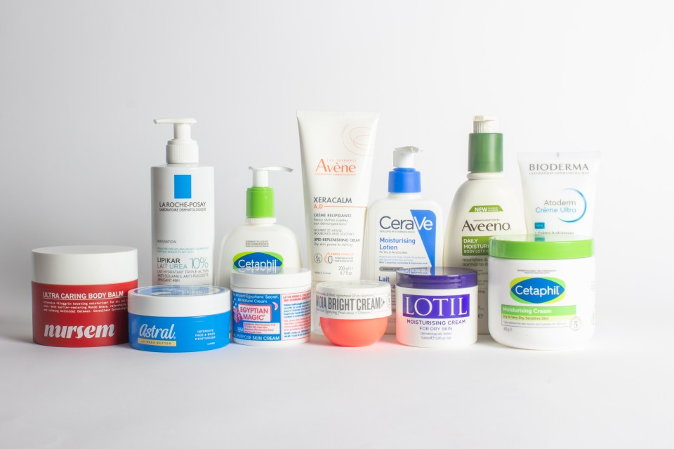 Assortment of body moisturizers.