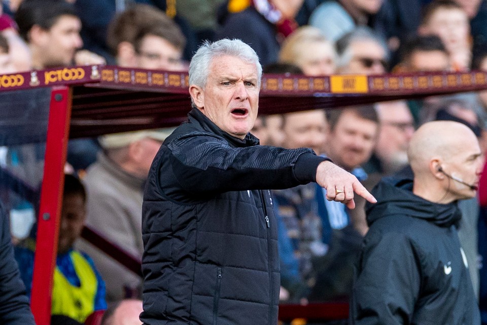 Bradford City manager Mark Hughes coaching during a soccer match.