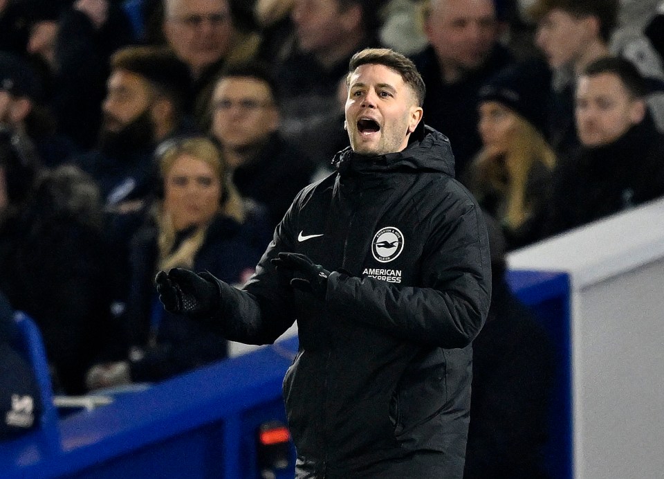 Brighton & Hove Albion manager Fabian Hurzeler on the sidelines.