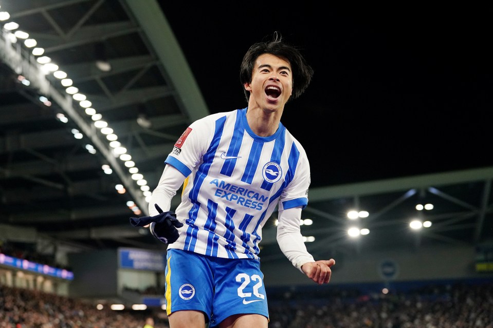 Kaoru Mitoma celebrating a goal.