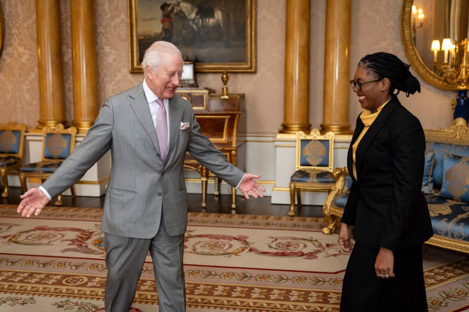 King Charles III meeting with Kemi Badenoch at Buckingham Palace.