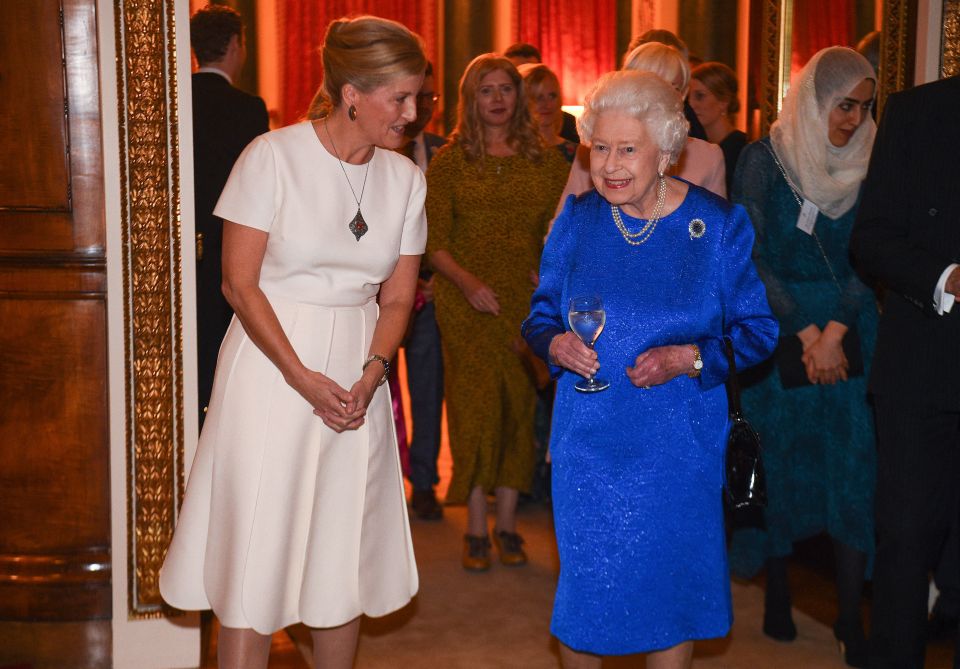 Queen Elizabeth II and Sophie, Countess of Wessex, at a Buckingham Palace reception.