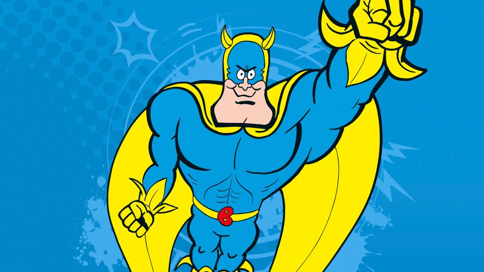 Illustration of Bananaman, a superhero.