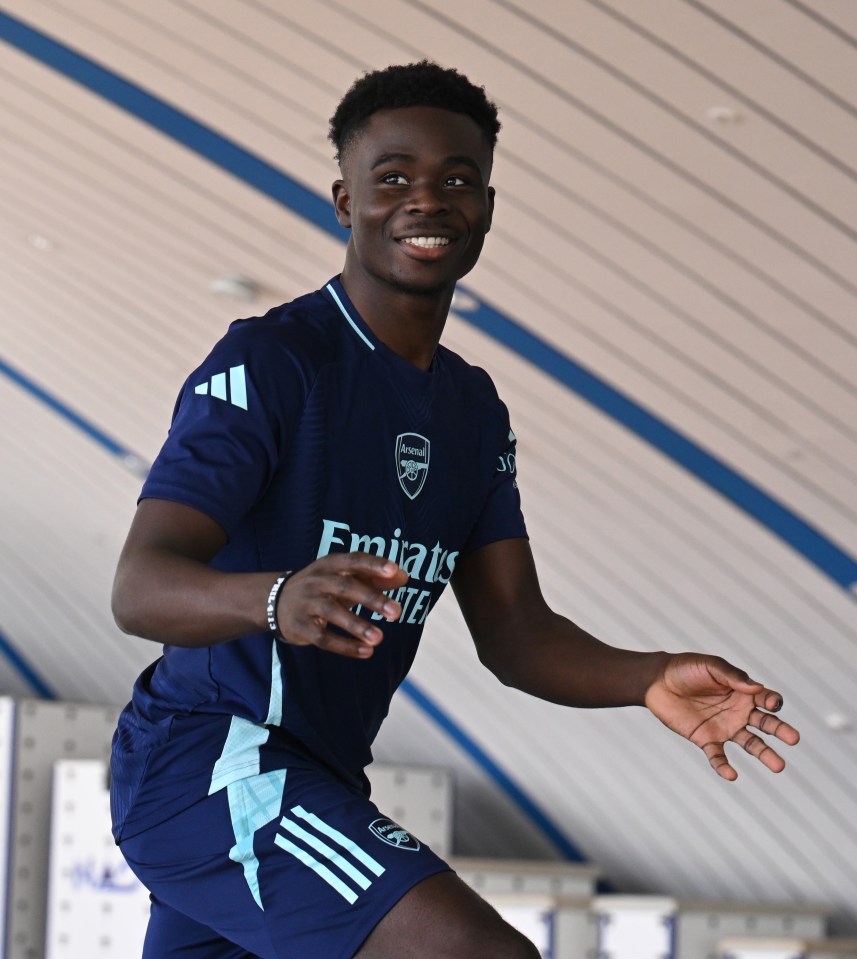 Bukayo Saka of Arsenal training.