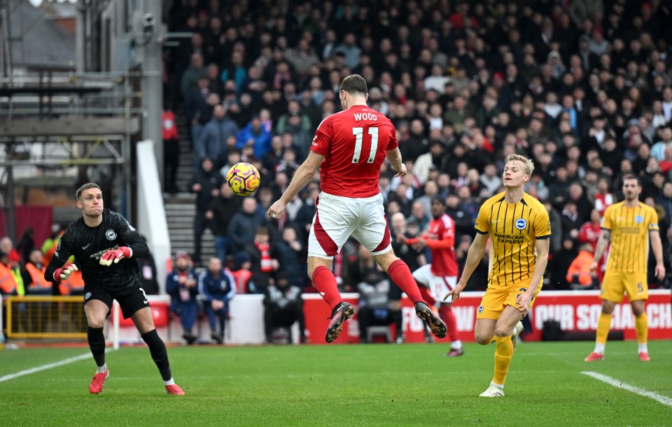 Chris Wood of Nottingham Forest scoring a goal.