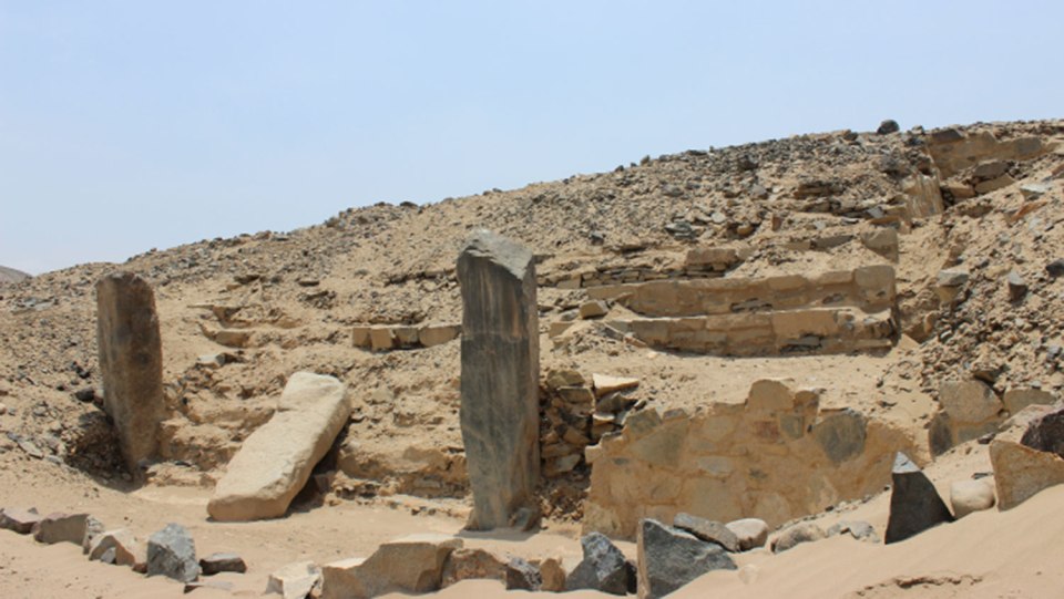 Excavated ruins of a 5,000-year-old pyramid in Peru.