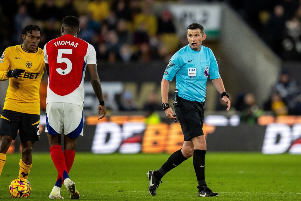 Referee Michael Oliver during a Premier League soccer match.