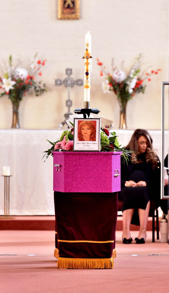 Linda Nolan's pink coffin at her funeral.