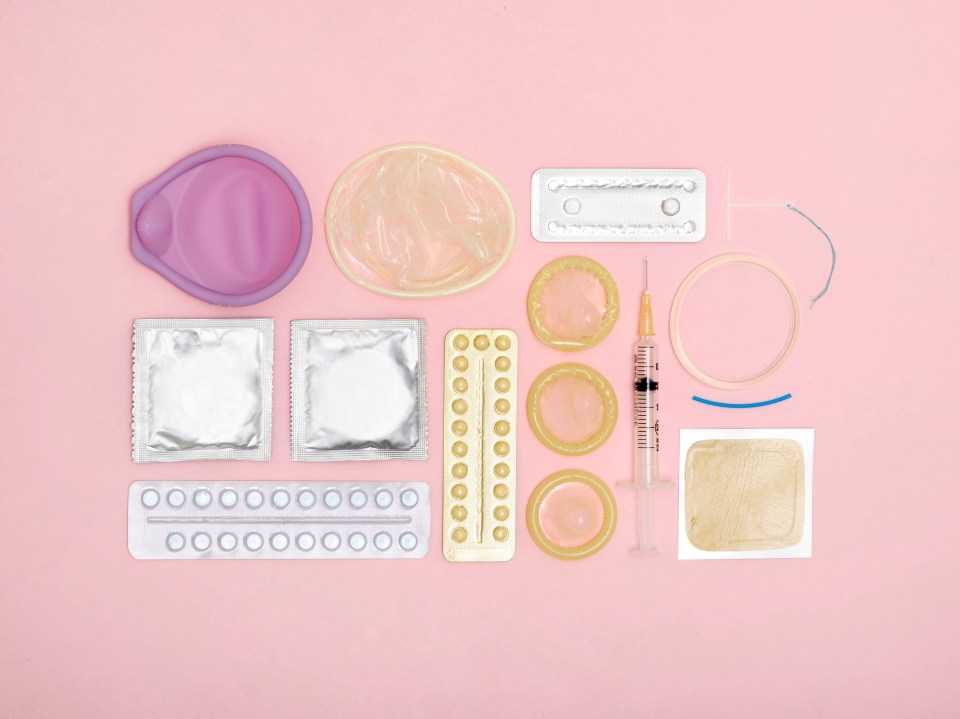 Contraception methods: condoms, birth control pills, diaphragm, IUD, and patch.