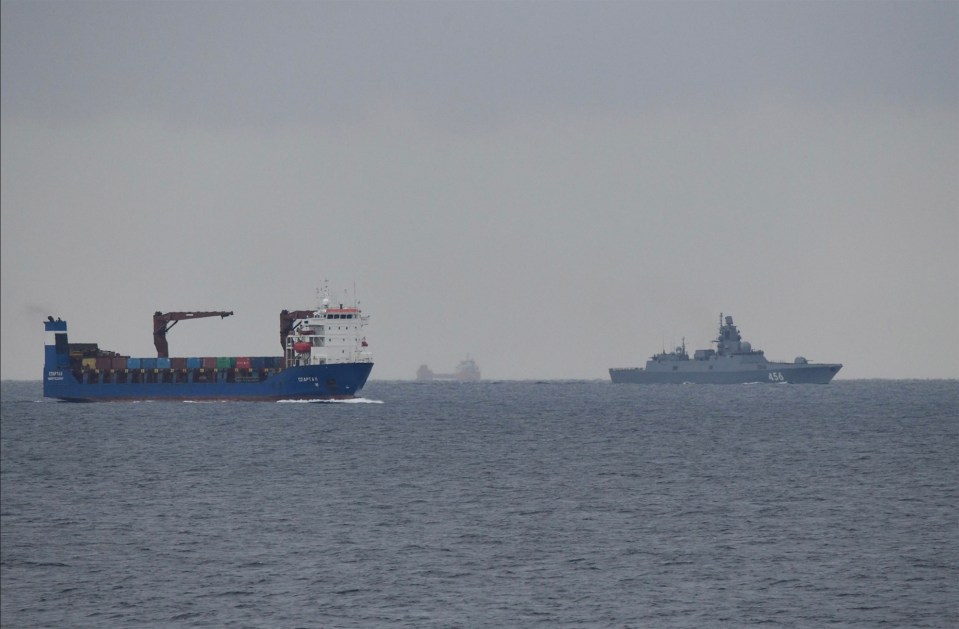 Convoy of Russian ships at sea.