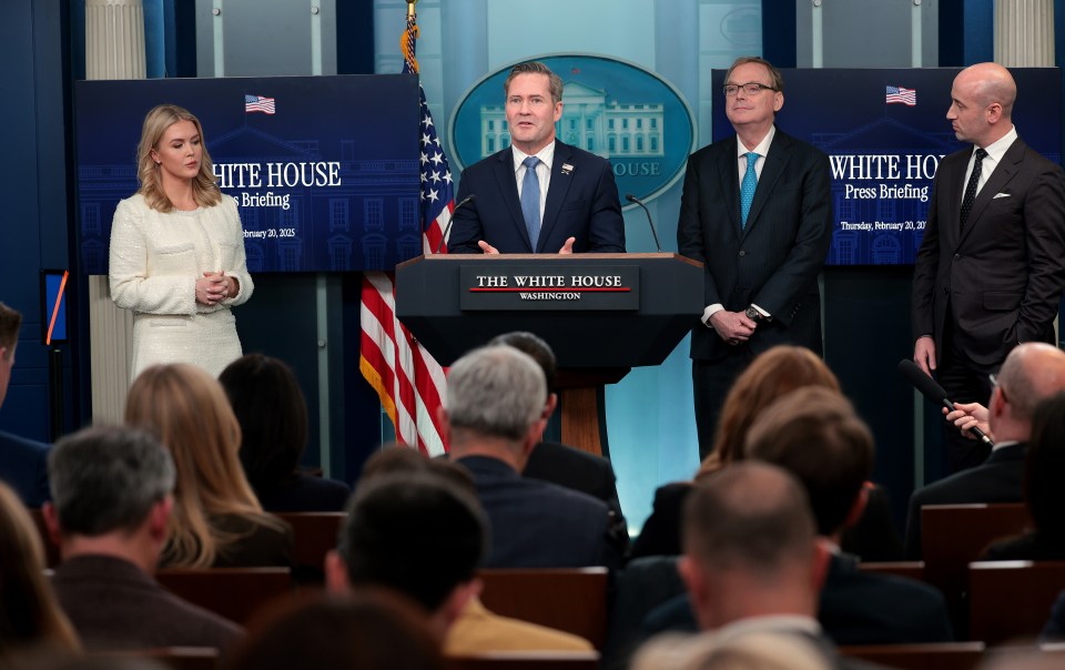 White House press briefing with National Security Advisor Mike Waltz, Press Secretary Karoline Leavitt, and others.