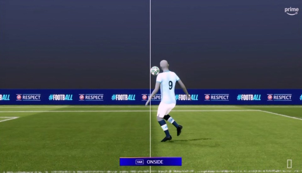 Soccer player judged onside by VAR.