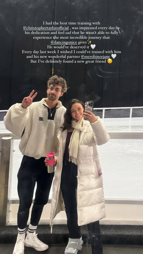 Vanessa Bauer and a male partner at an ice rink.