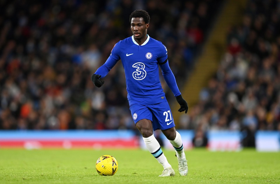 David Datro Fofana of Chelsea dribbling the ball.