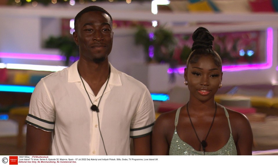 Deji Adeniyi and Indiyah Polack on Love Island.